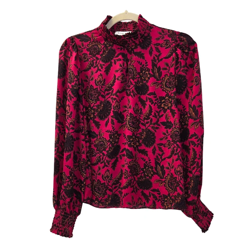 Evereve Floral Smocked Neck Blouse Size Small Satin Drape Blouse