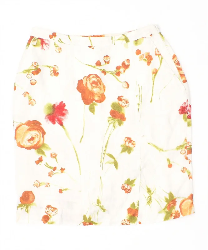 COEXIS Womens Midi Skirt IT 42 Medium W27 White Floral Linen Vintage breathable skirt fabric COEXIS Womens Midi Skirt IT 42 Medium W27 White Floral Linen Vintage breathable skirt fabric