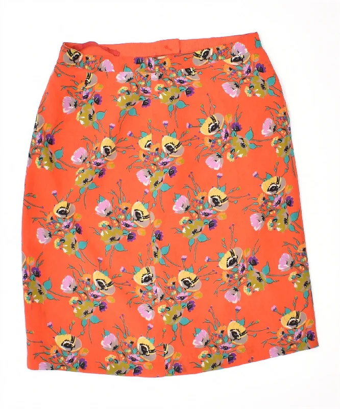 VINTAGE Womens Straight Skirt UK 8 Small W28 Orange Floral Viscose linen skirt relaxed VINTAGE Womens Straight Skirt UK 8 Small W28 Orange Floral Viscose linen skirt relaxed