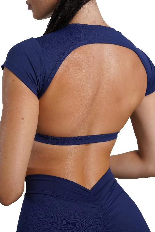 OPEN BACK CROP TEE - NAVY