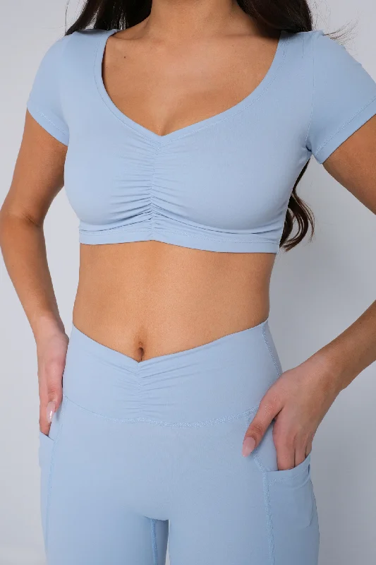 Ruched Crop Top - Baby Blue