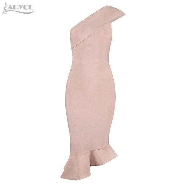 Adyce Summer Women Bandage Dress Vestidos One Shoulder Sleeveless Ruffles Nightclub Dress Celebrity Evening Party Dress