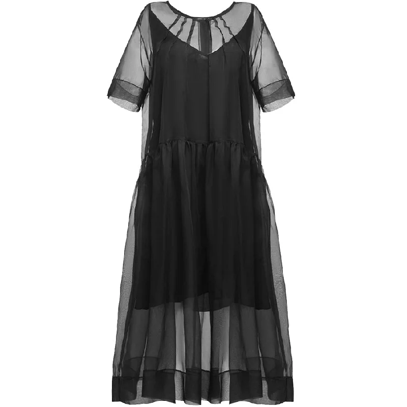 BLACK ORGANZA SILK MIDI DRESS 