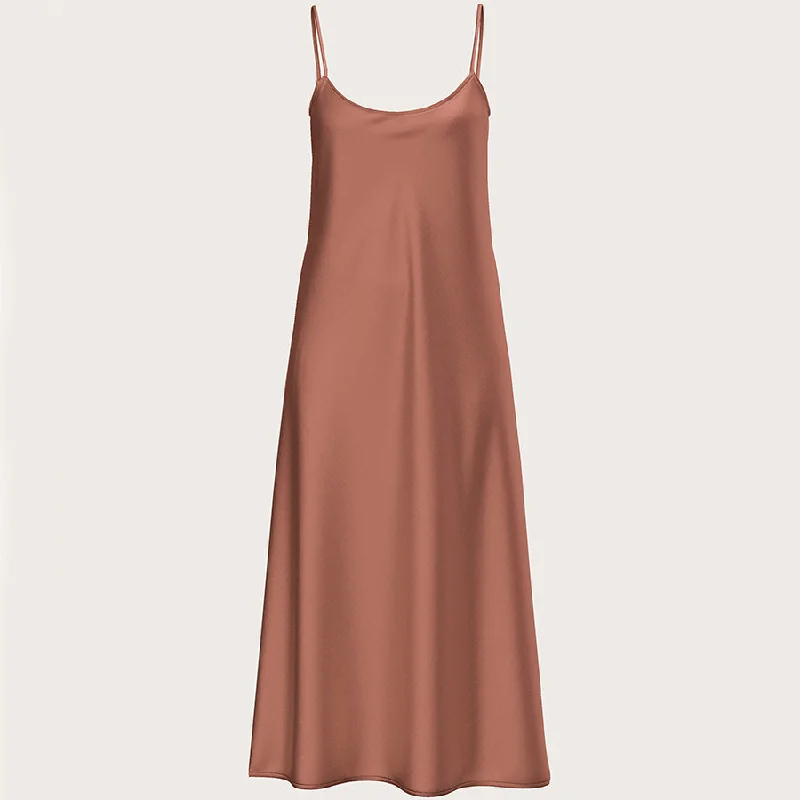 SATIN SILK SLIP DRESS IN ROSEWOOD