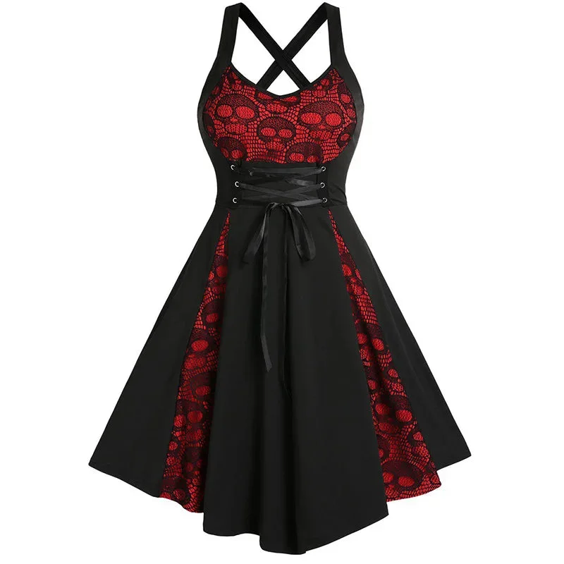 Renaissance Gothic Steampunk Lace Skull Sleeveless Dress