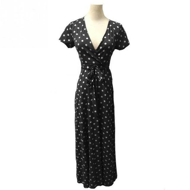 Summer Ladies Long Dress Red White Dot Beach Dress Maxi Dress Women Evening Party Dress Sundress