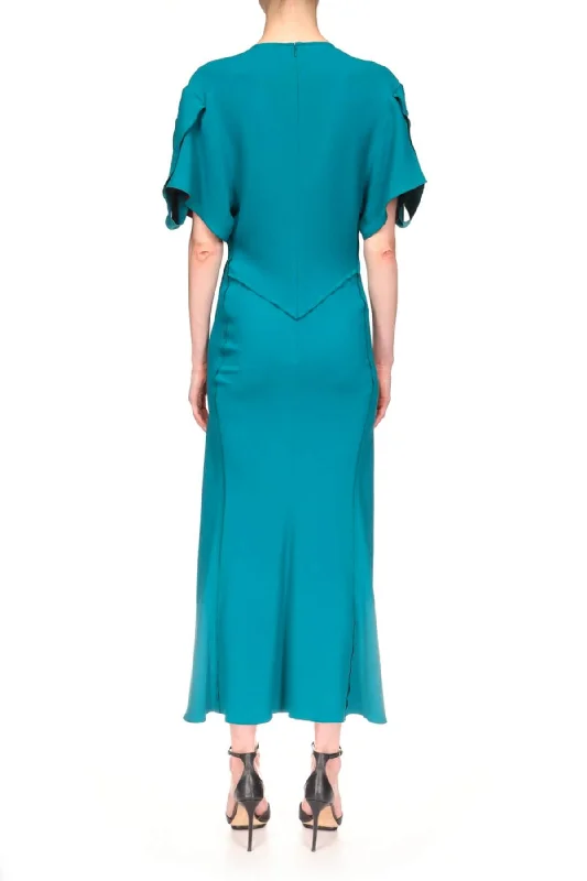 Victoria Beckham Gathered V-Neck Midi Dress - Petroleum