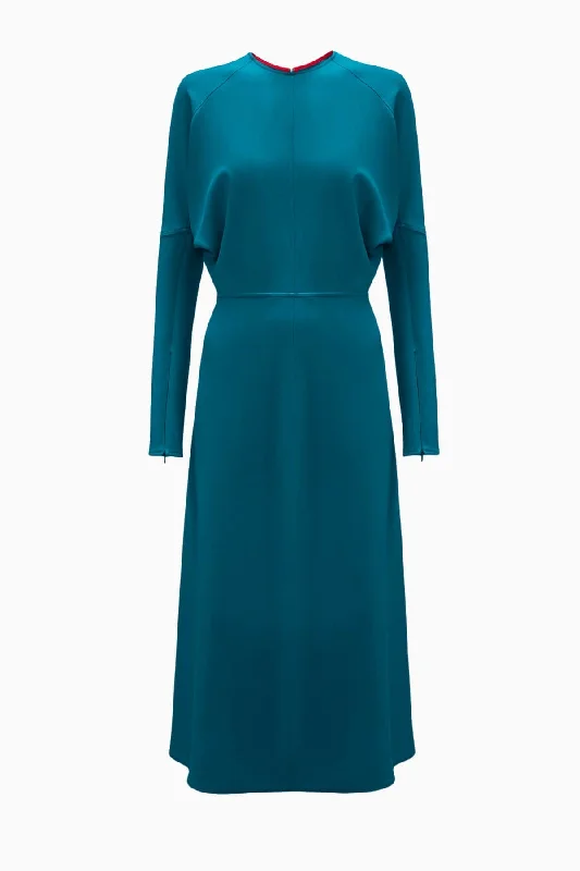 Victoria Beckham Long Sleeve Dolman Midi Dress - Petroleum