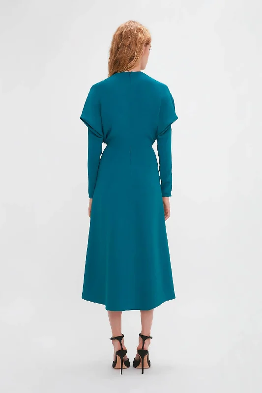 Victoria Beckham Long Sleeve Dolman Midi Dress - Petroleum