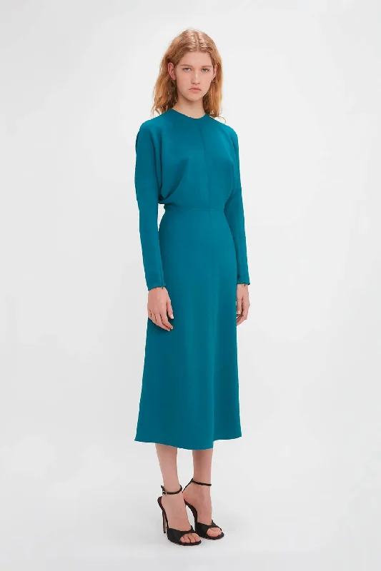 Victoria Beckham Long Sleeve Dolman Midi Dress - Petroleum