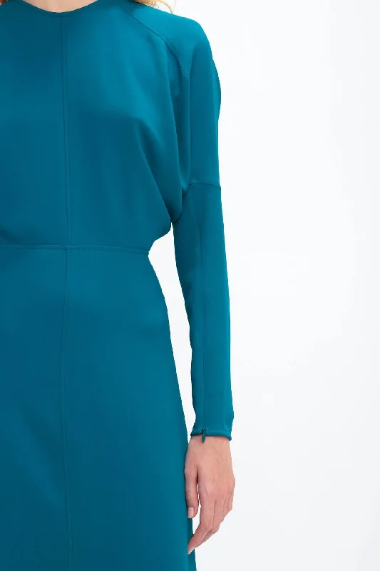 Victoria Beckham Long Sleeve Dolman Midi Dress - Petroleum