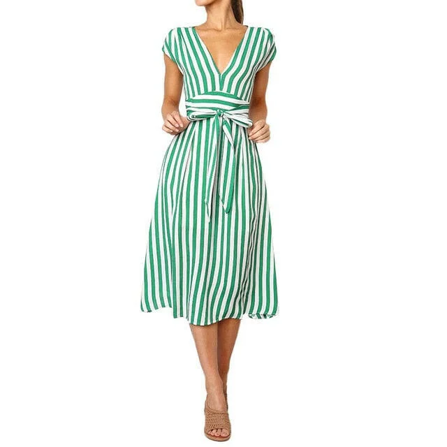 Women's Dresses Spring Summer Dress 2019 Vestidos Women Casual Stripe Printing Off Shoulder Sleeveless Dress Princess Dress