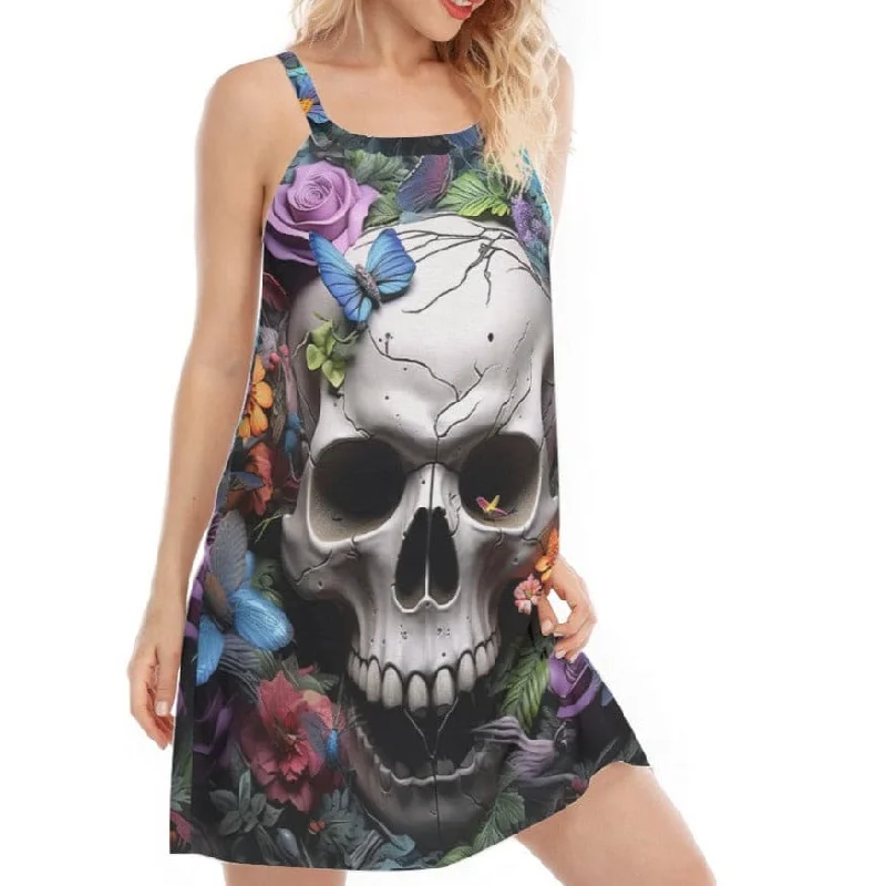 Women's Skull Butterflies & Flowers Sleeveless Cami Dress