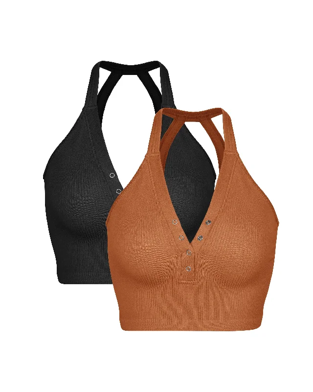 2-Pack Seamless Henley Crop Tops