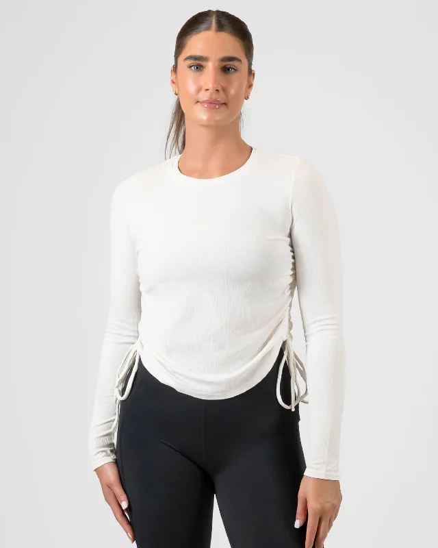 Side Tie Shirred Long Sleeve - Sweet Cream - FINAL SALE