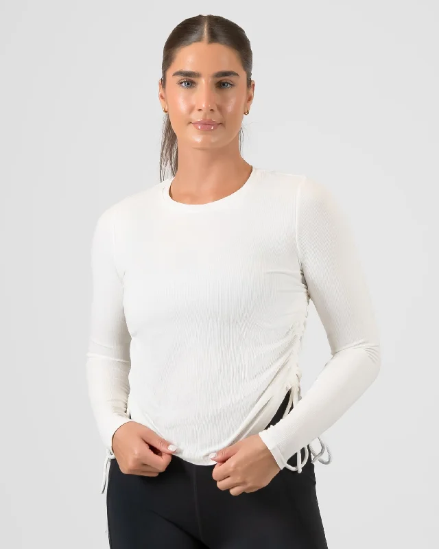 Side Tie Shirred Long Sleeve - Sweet Cream - FINAL SALE