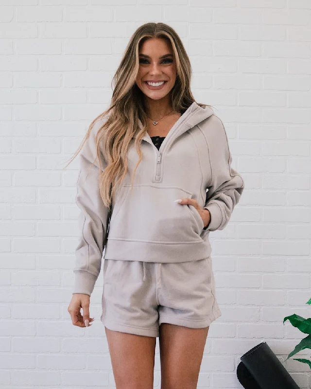 Rae Mode Half Zip Hoodie - Light Taupe