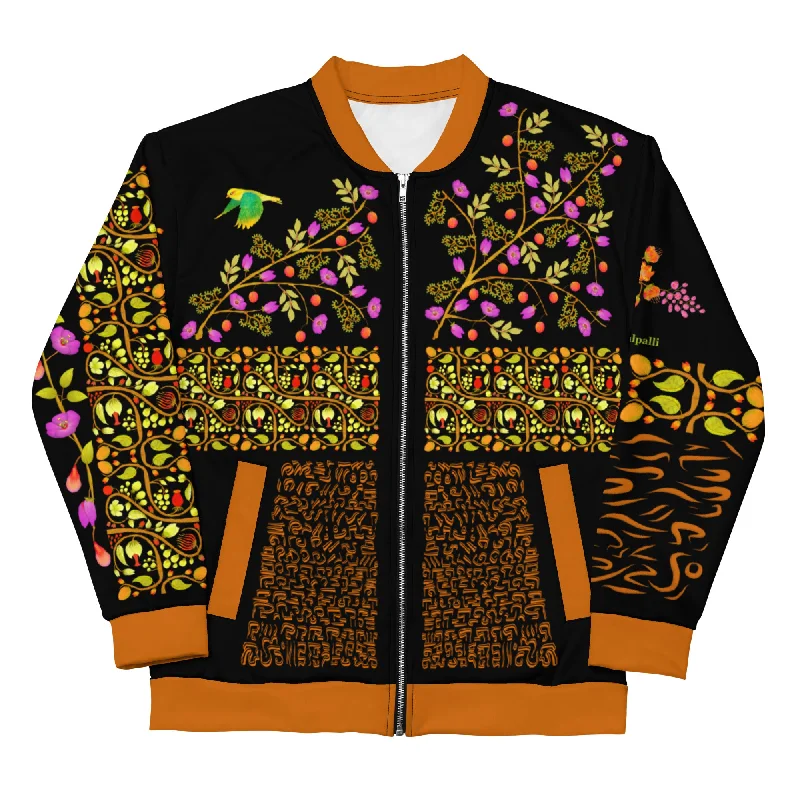 Unisex Bomber Jacket - Hand Painted & Digitally Printed on Black