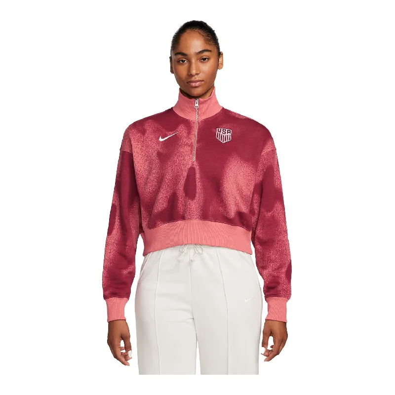 Women's Nike USA Cropped Phoenix Fleece Red 1/2 Zip