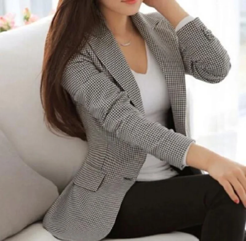 Womens Slim Fit Checkered Blazer