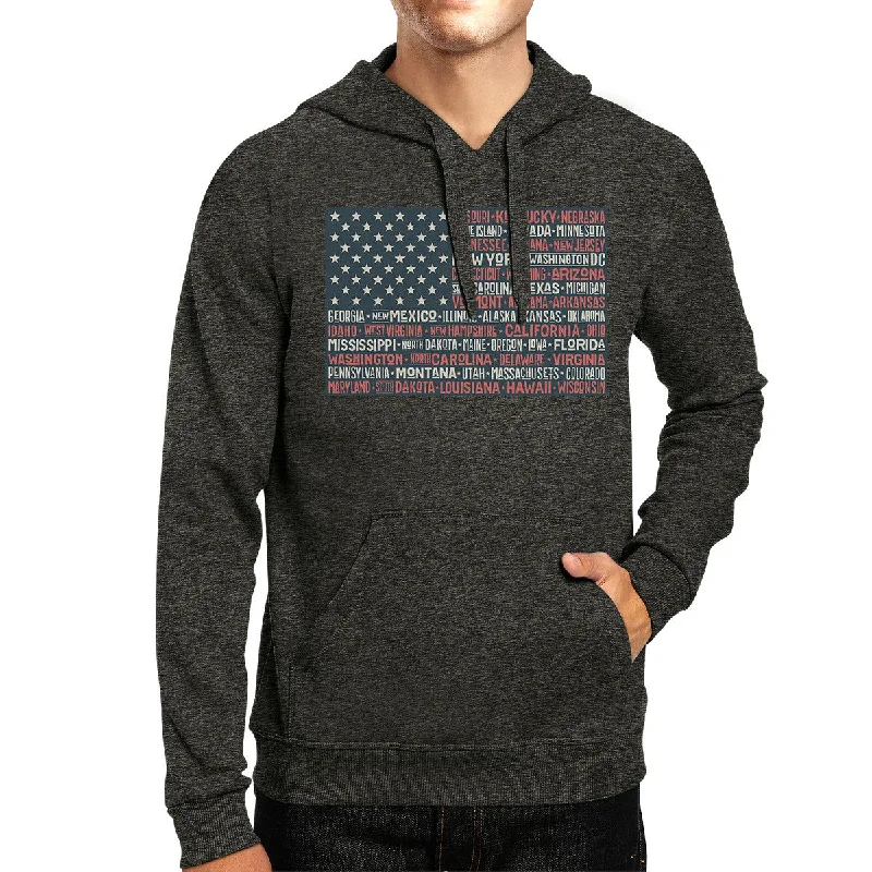 50 States Us Flag Unisex Dark Grey Hoodie Crewneck Pullover Top