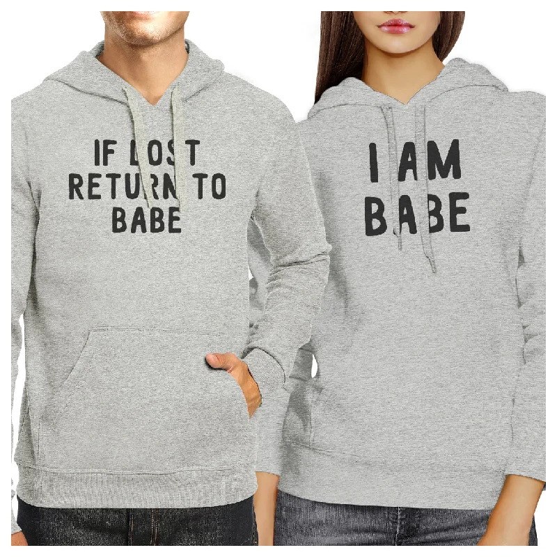 If Lost Return To Babe And I Am Babe Matching Couple Grey Hoodie