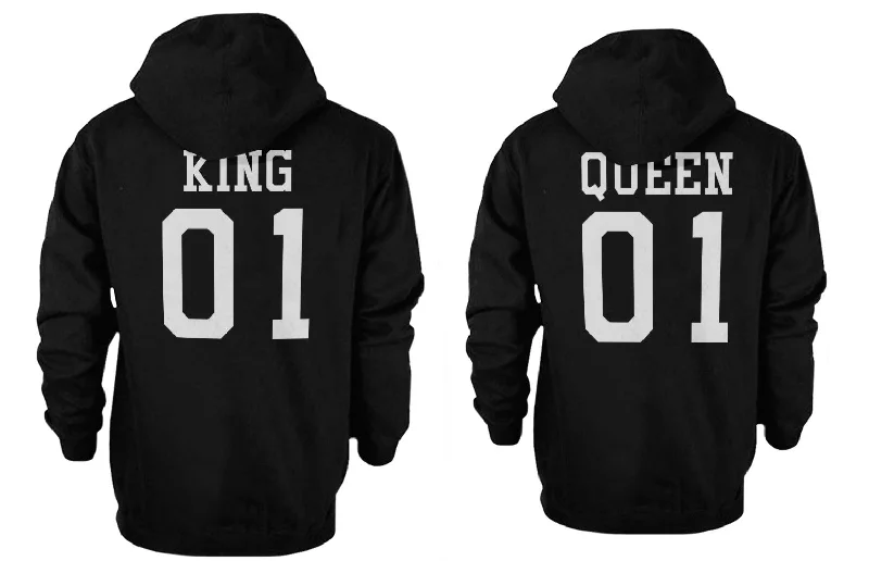 King 01 and Queen 01 Back Print Couple Matching Hoodies Cute Outfit