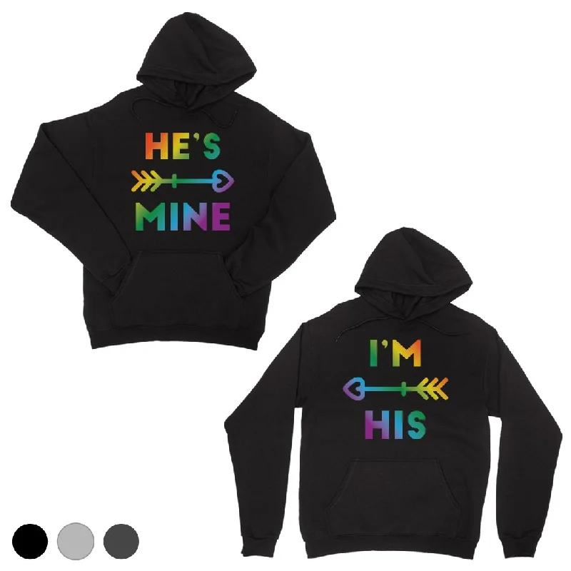 LGBT He's Mine I'm His Rainbow Black Matching Couple Hoodies