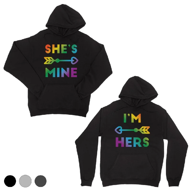 LGBT She's Mine I'm Hers Rainbow Black Matching Couple Hoodies