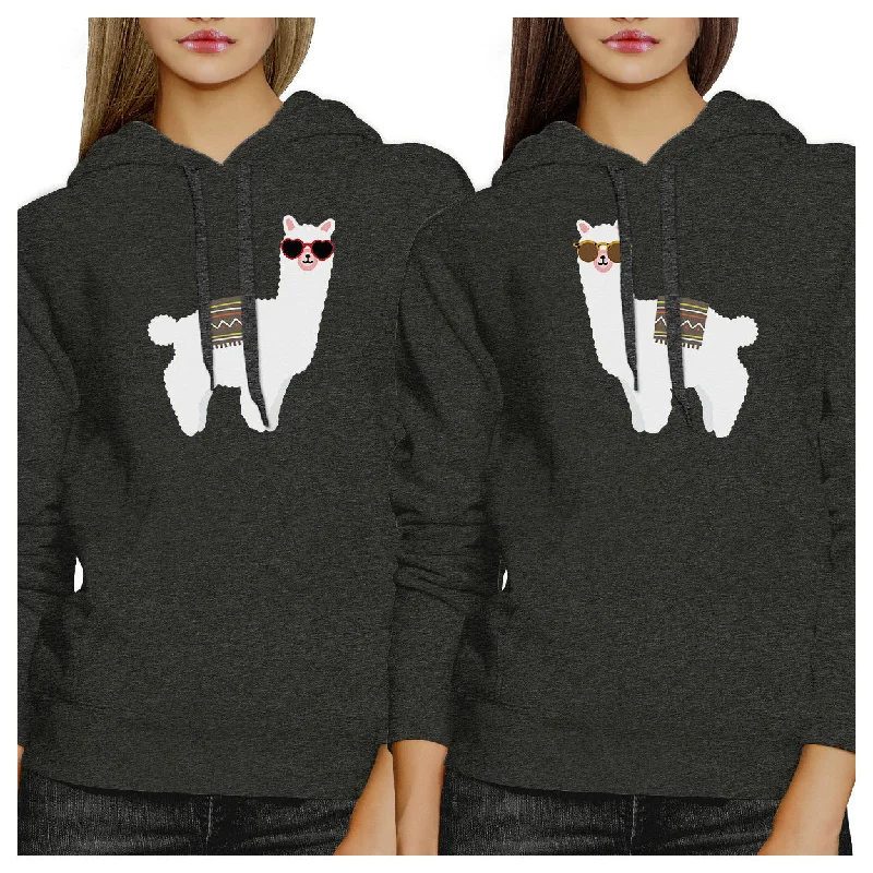 Llamas With Sunglasses BFF Matching Dark Grey Hoodies