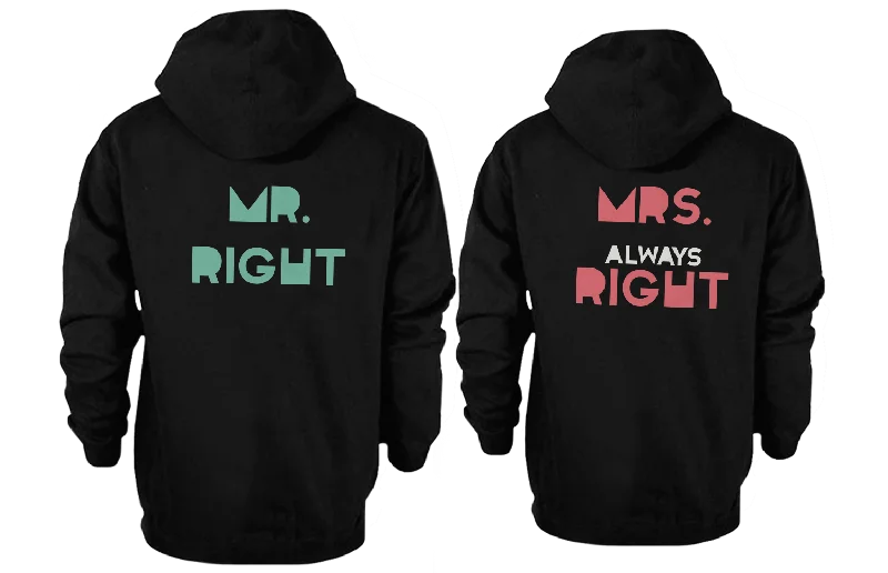 His and Her Matching Outfit Mr Right and Mrs Always Right Couple Hoodies