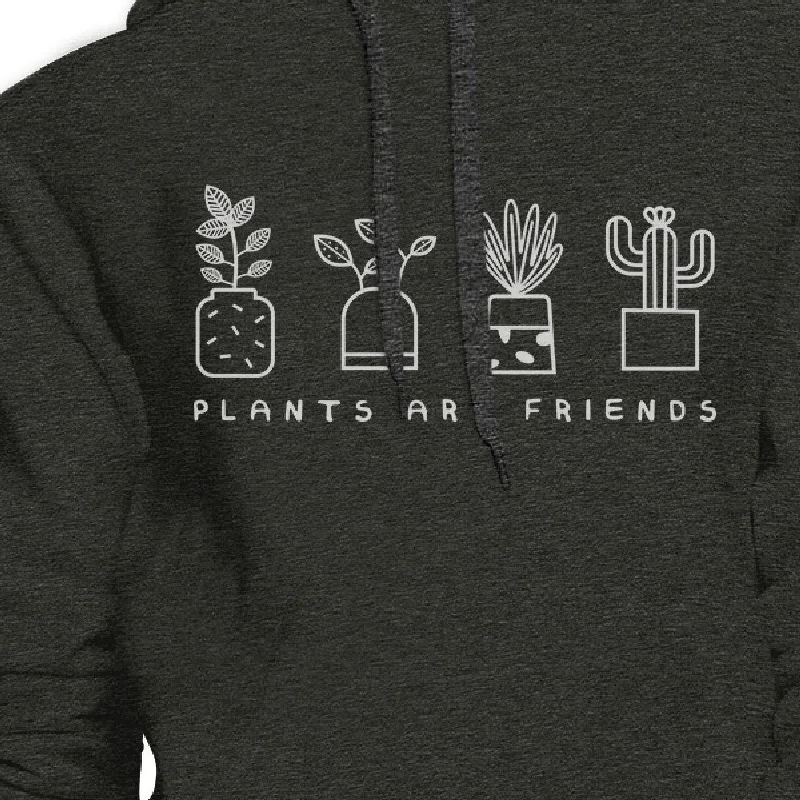 Plants Are Friends Unisex Dark Grey Cute Graphic Hoodie For Her