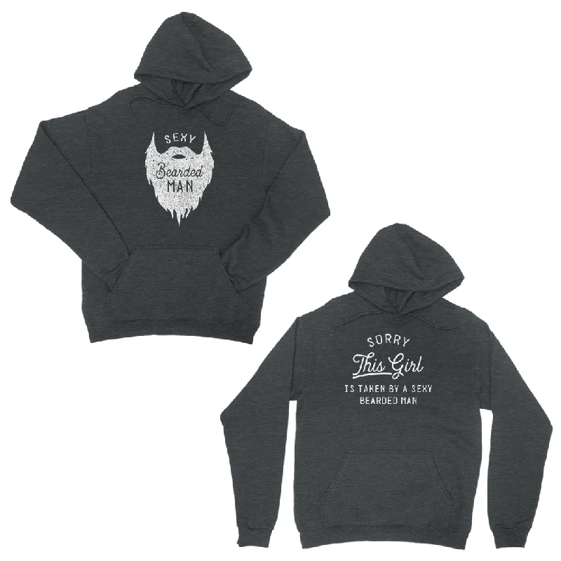 Taken By Sexy Bearded Man Dark Grey Matching Couple Hoodies Gift