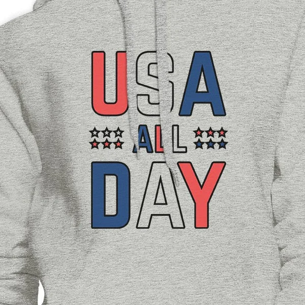 USA All Day Unisex White Hoodie Cute 4th Of July Design Hoodie