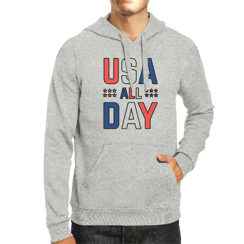 USA All Day Unisex White Hoodie Cute 4th Of July Design Hoodie