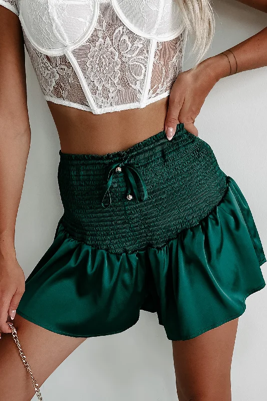 Chic Comfort Smocked Satin Shorts (Green)