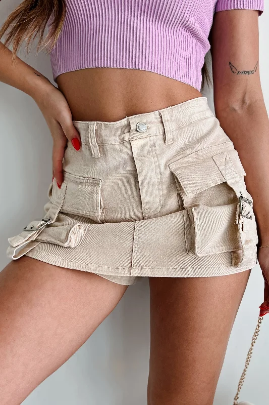 Daily Happenings Washed Cargo Skort (Light Taupe)