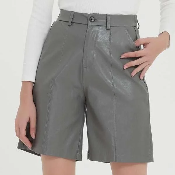 Elegant Knee-Length PU Leather Shorts for Women