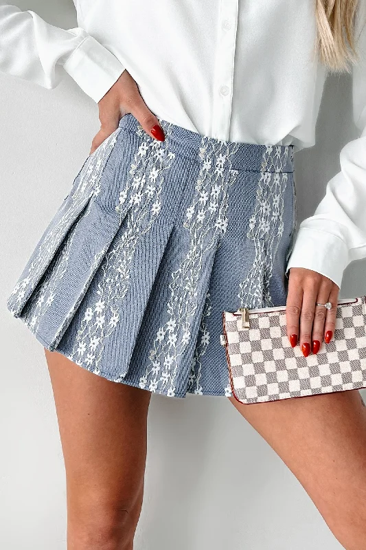 Flirty Concepts Pleated Lace Mini Skort (Blue Denim)