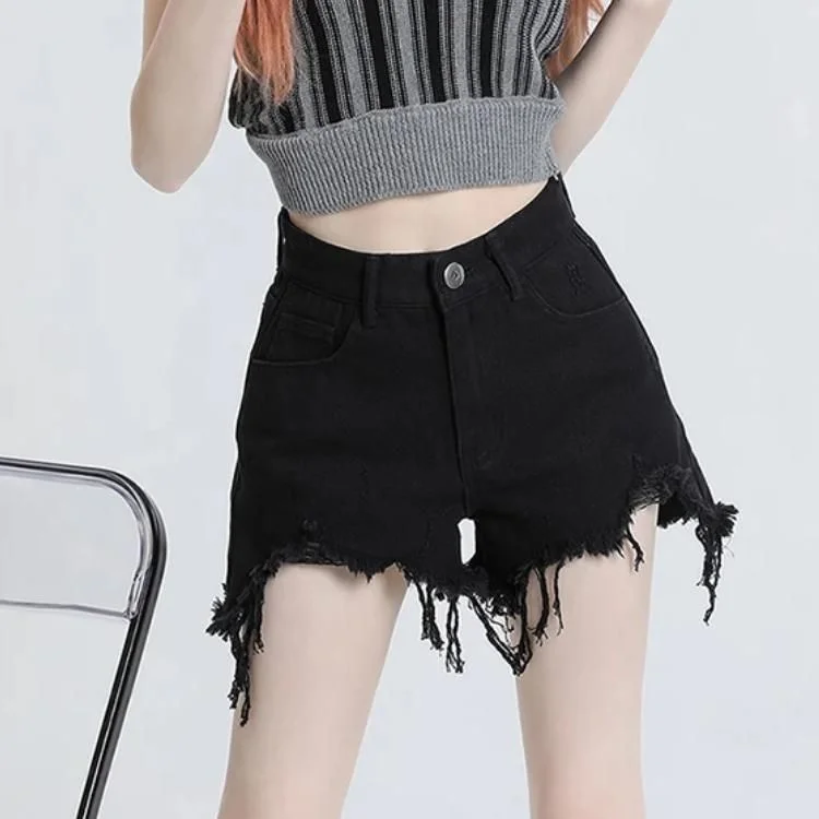 High Waist Black Denim Shorts