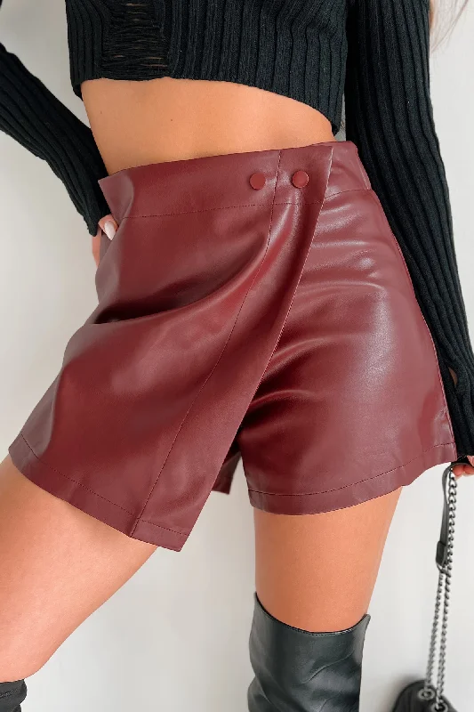 Love Crazed Faux Leather Wrap Skort (Bordeaux)