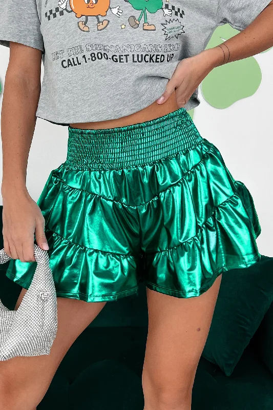 Maura Tiered Metallic Shorts (Green)