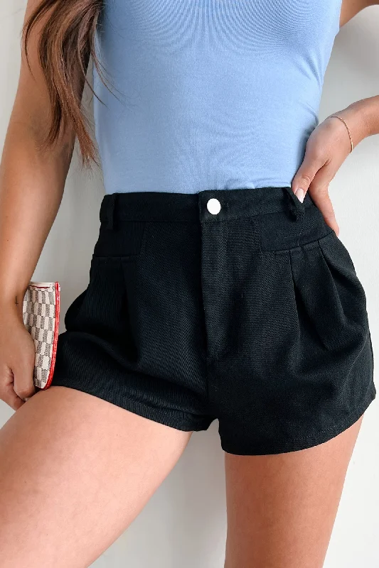 No One To Blame Pleated Denim Shorts (Black)