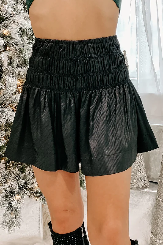 Raneshia Satin Smocked Waist Shorts (Black)