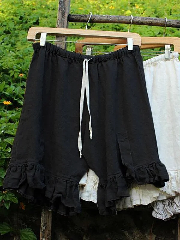 Solid Color Elastic Waist Ruffle Shorts Pants