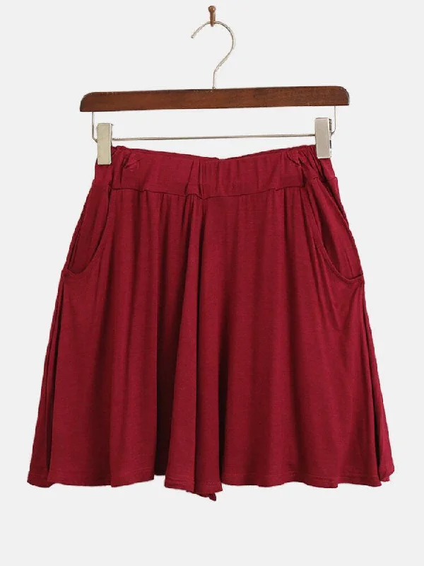 Solid Color High Waist Pocket Wide Leg Casual Shorts