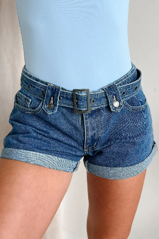 Valerie Low Rise Cuff Hem Cello Denim Shorts (Medium Denim)