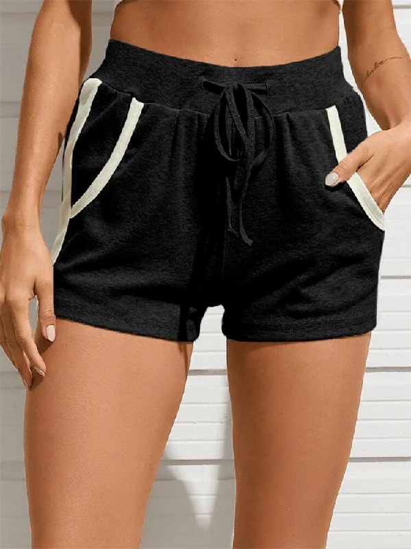 Women Side Striped Print Drawstring Pocket Short Casual Home Sports Shorts