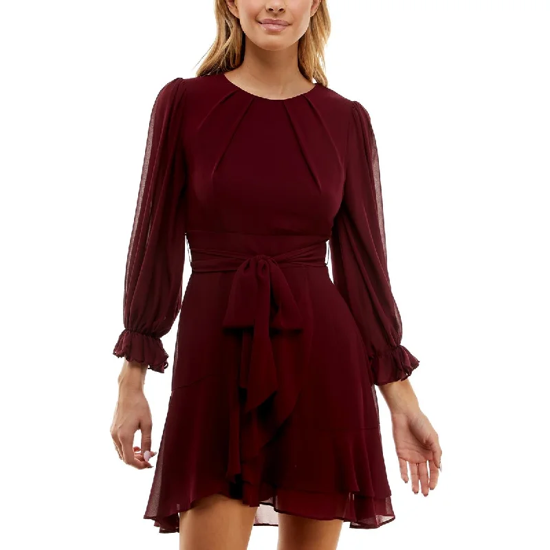 B. Darlin Womens Juniors Ruffled Mini Fit & Flare Dress Comfortable Fit-and-Flare Mini Dress B. Darlin Womens Juniors Ruffled Mini Fit & Flare Dress Comfortable Fit-and-Flare Mini Dress